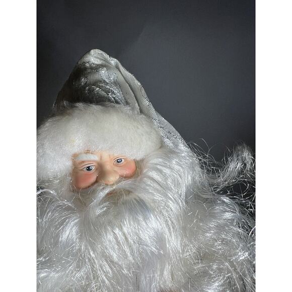 Vintage Father Christmas Tree Topper Santa Porcelain Head Hands Silver Crystal - Picture 14 of 16